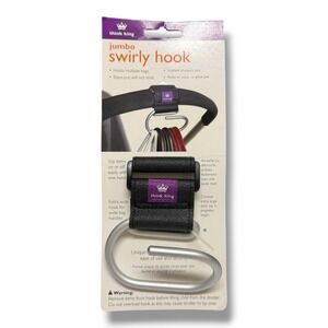 Think King Jumbo Swirly‎ Hook Stroller Bag Clip Silver Aluminum Black Strap NEW